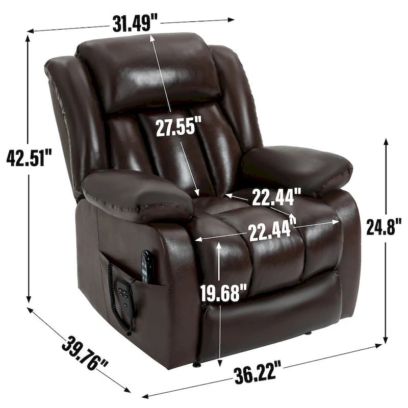 Dual Motor Infinite Position Up to 350 LBS Electric Medium size Genuine Leather Brown Power Lift Recliner Chair