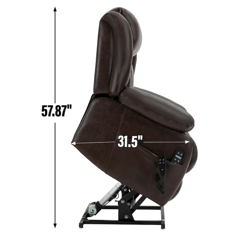 Dual Motor Infinite Position Up to 350 LBS Electric Medium size Genuine Leather Brown Power Lift Recliner Chair