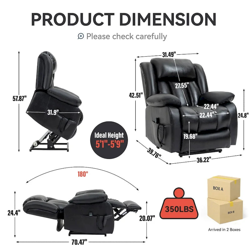 Dual Motor Infinite Position Up to 350 LBS Electric Medium size Genuine Leather Brown Power Lift Recliner Chair