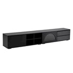 Modern TV Stand with Fluted Glass Door for TVs Up to 100, Media Console with Sliding Door & 2 Drawers