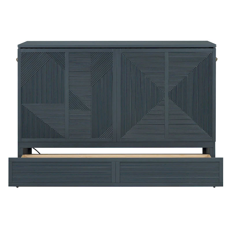 Queen Size Murphy Bed with Large Drawer,USB Ports and Outlets