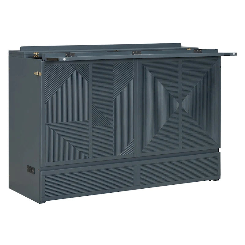 Queen Size Murphy Bed with Large Drawer,USB Ports and Outlets