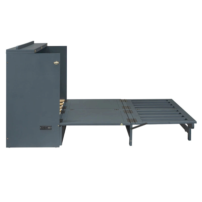 Queen Size Murphy Bed with Large Drawer,USB Ports and Outlets