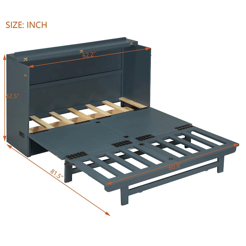 Queen Size Murphy Bed with Large Drawer,USB Ports and Outlets