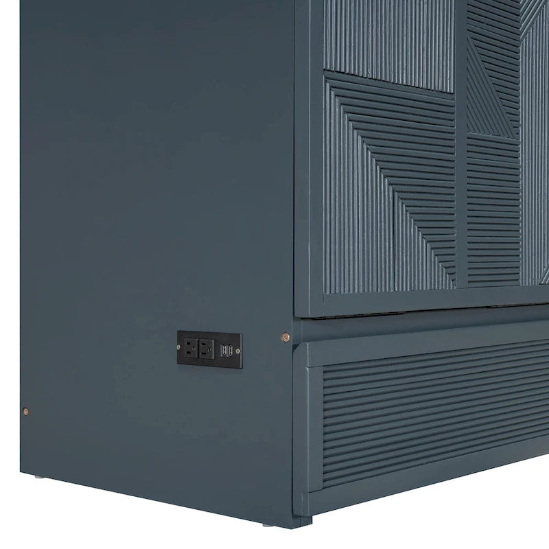 Queen Size Murphy Bed with Large Drawer,USB Ports and Outlets