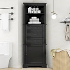 Black Triangle Tall Cabinet with 3 Drawers and Adjustable Shelves for Bathroom, Kitchen or Living Room