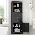 Black Triangle Tall Cabinet with 3 Drawers and Adjustable Shelves for Bathroom, Kitchen or Living Room