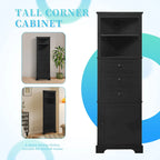 Black Triangle Tall Cabinet with 3 Drawers and Adjustable Shelves for Bathroom, Kitchen or Living Room