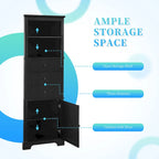 Black Triangle Tall Cabinet with 3 Drawers and Adjustable Shelves for Bathroom, Kitchen or Living Room