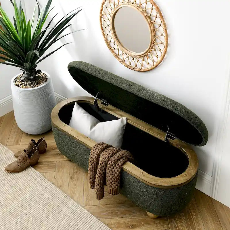 GDFStudio - Clara Upholstered Storage Ottoman Bench with Sturdy Oval Wood Legs