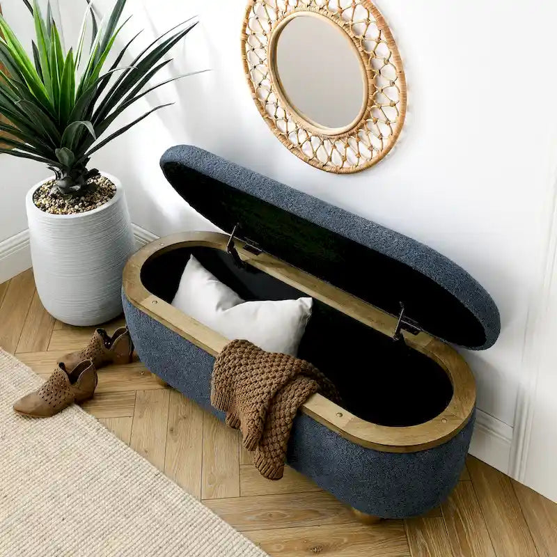 GDFStudio - Clara Upholstered Storage Ottoman Bench with Sturdy Oval Wood Legs