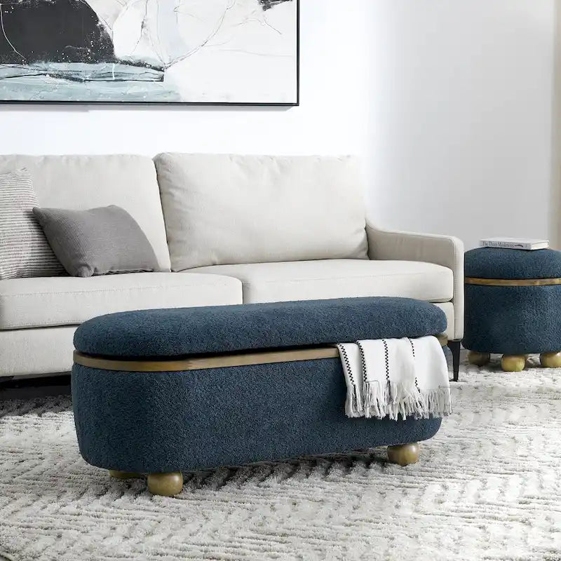 GDFStudio - Clara Upholstered Storage Ottoman Bench with Sturdy Oval Wood Legs