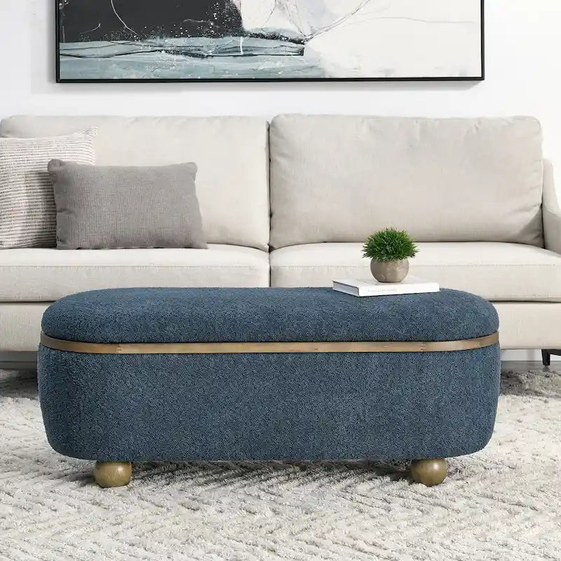 GDFStudio - Clara Upholstered Storage Ottoman Bench with Sturdy Oval Wood Legs