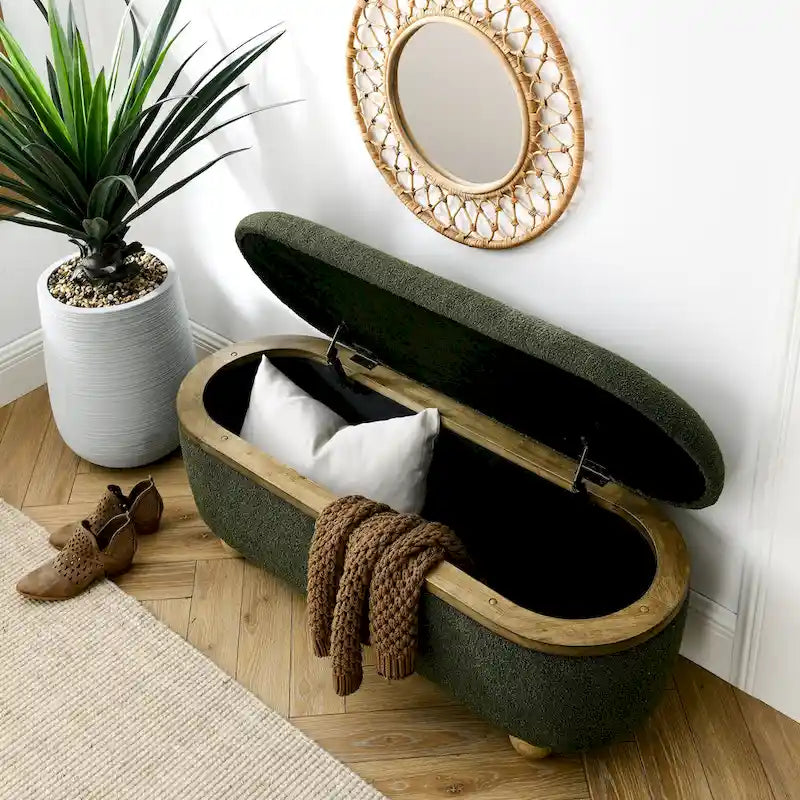 GDFStudio - Clara Upholstered Storage Ottoman Bench with Sturdy Oval Wood Legs