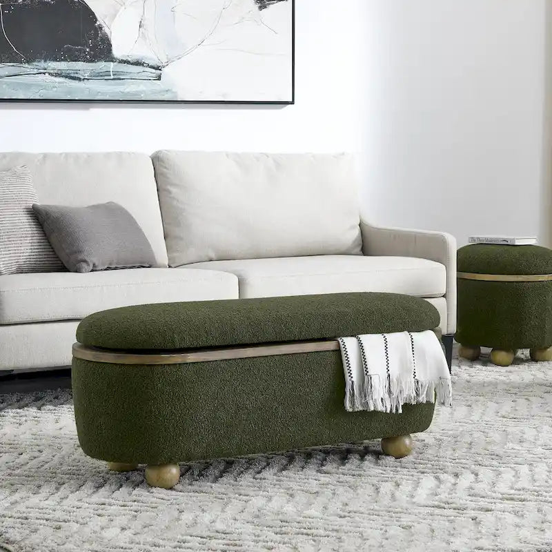 GDFStudio - Clara Upholstered Storage Ottoman Bench with Sturdy Oval Wood Legs
