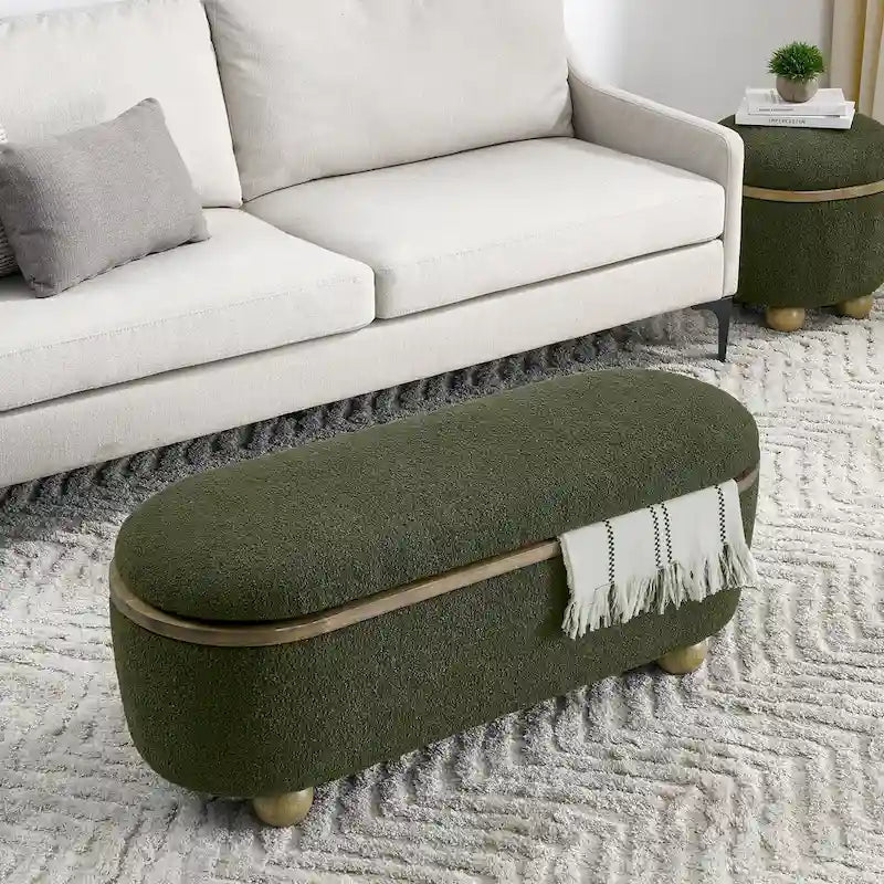 GDFStudio - Clara Upholstered Storage Ottoman Bench with Sturdy Oval Wood Legs