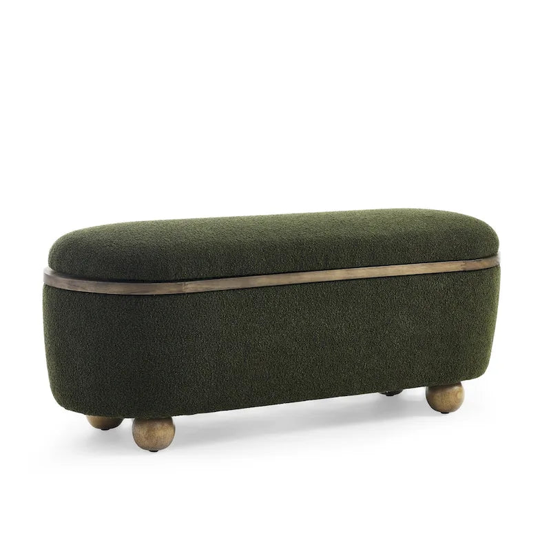 GDFStudio - Clara Upholstered Storage Ottoman Bench with Sturdy Oval Wood Legs