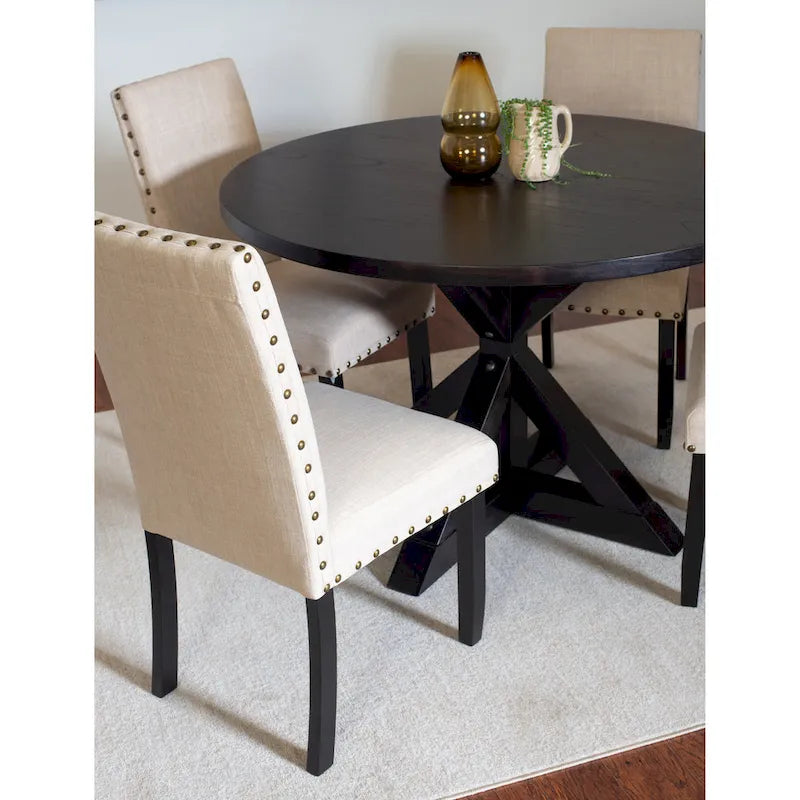 Home Dining Table and Chairs Set Vintage Dining Table and Chairs Set with Brass Nailhead Trim Chairs for Kitchen Dining Room