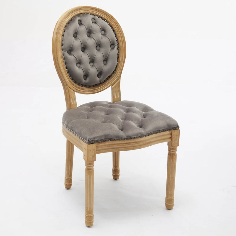 Solid Wood Frame Antique Dining Chair, Hand-Pulled Buckle Decoration Velvet Dining Chair with Nailhead Trim, Set of 2