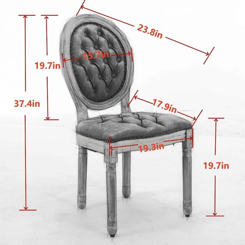 Solid Wood Frame Antique Dining Chair, Hand-Pulled Buckle Decoration Velvet Dining Chair with Nailhead Trim, Set of 2