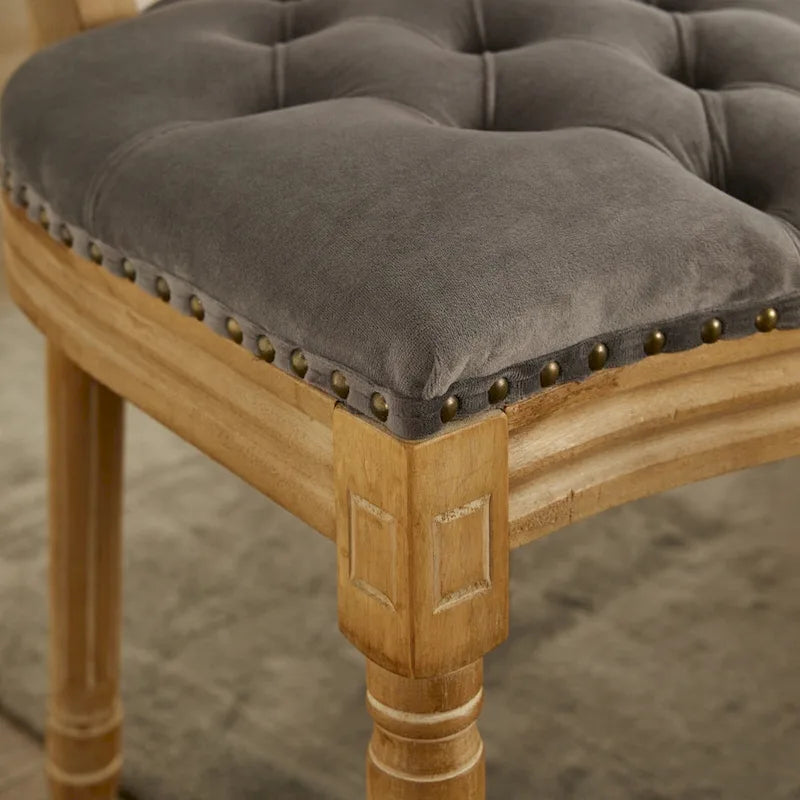 Solid Wood Frame Antique Dining Chair, Hand-Pulled Buckle Decoration Velvet Dining Chair with Nailhead Trim, Set of 2