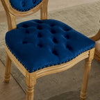 Solid Wood Frame Antique Dining Chair, Hand-Pulled Buckle Decoration Velvet Dining Chair with Nailhead Trim, Set of 2