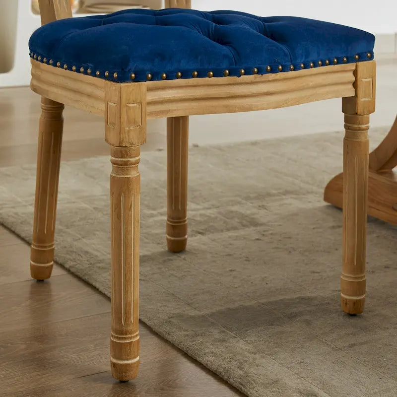 Solid Wood Frame Antique Dining Chair, Hand-Pulled Buckle Decoration Velvet Dining Chair with Nailhead Trim, Set of 2