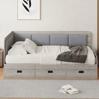 Wooden Daybed Sofa Bed Frame L-Shaped Storage Daybed with 3 Storage Drawers and 3 Built-in Storage Compartments