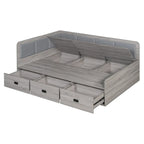 Wooden Daybed Sofa Bed Frame L-Shaped Storage Daybed with 3 Storage Drawers and 3 Built-in Storage Compartments