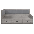 Wooden Daybed Sofa Bed Frame L-Shaped Storage Daybed with 3 Storage Drawers and 3 Built-in Storage Compartments