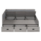 Wooden Daybed Sofa Bed Frame L-Shaped Storage Daybed with 3 Storage Drawers and 3 Built-in Storage Compartments