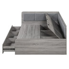 Wooden Daybed Sofa Bed Frame L-Shaped Storage Daybed with 3 Storage Drawers and 3 Built-in Storage Compartments