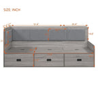 Wooden Daybed Sofa Bed Frame L-Shaped Storage Daybed with 3 Storage Drawers and 3 Built-in Storage Compartments