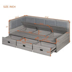 Wooden Daybed Sofa Bed Frame L-Shaped Storage Daybed with 3 Storage Drawers and 3 Built-in Storage Compartments