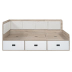 Wooden Daybed Sofa Bed Frame L-Shaped Storage Daybed with 3 Storage Drawers and 3 Built-in Storage Compartments