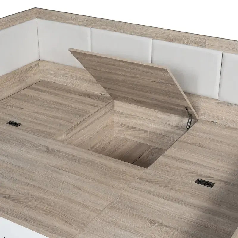 Wooden Daybed Sofa Bed Frame L-Shaped Storage Daybed with 3 Storage Drawers and 3 Built-in Storage Compartments