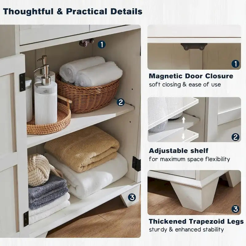 24 Farmhouse Bathroom Floor Cabinet, Wide Bathroom Storage Cabinet