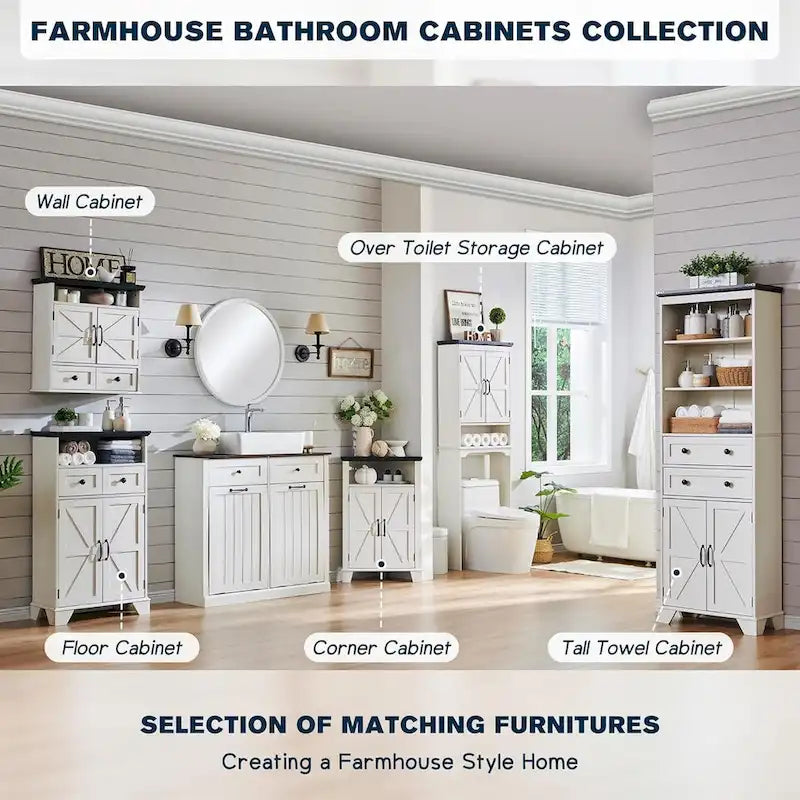 24 Farmhouse Bathroom Floor Cabinet, Wide Bathroom Storage Cabinet