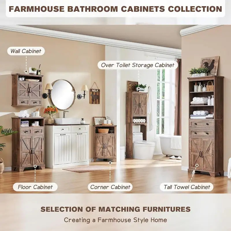 24 Farmhouse Bathroom Floor Cabinet, Wide Bathroom Storage Cabinet