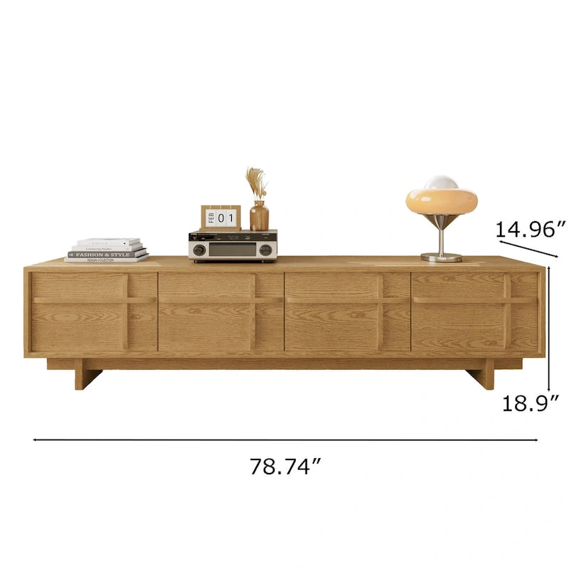 78.74 Modern TV Stands,Natural Wood Texture,Media Console With 4 Cabinets, Solid Wood Veneer,Fully Assembled - 78.87