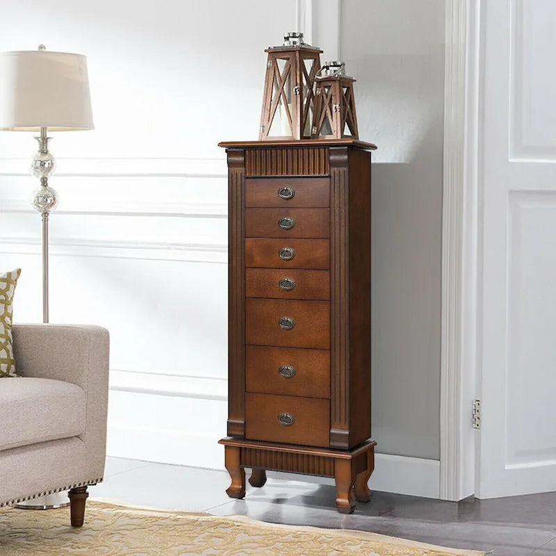 Costway Jewelry Cabinet Storage Chest Stand Organizer Necklace Wood - 14.8(L) X9(W) X38.6(H)