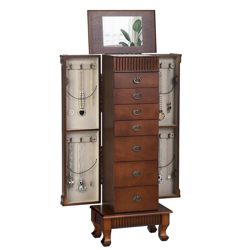 Costway Jewelry Cabinet Storage Chest Stand Organizer Necklace Wood - 14.8(L) X9(W) X38.6(H)