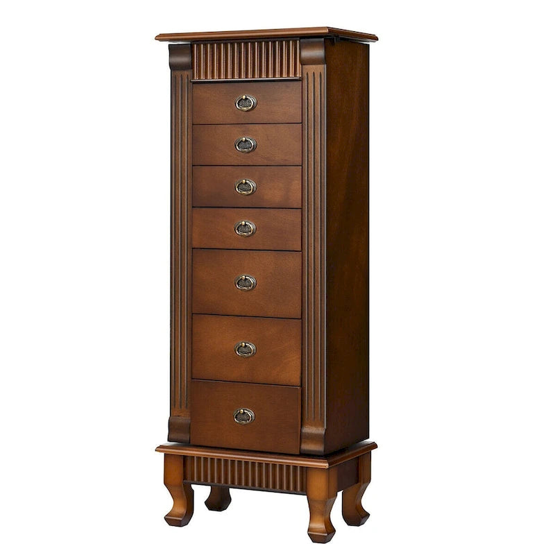Costway Jewelry Cabinet Storage Chest Stand Organizer Necklace Wood - 14.8(L) X9(W) X38.6(H)
