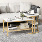 Gymax Nesting Coffee Table Set of 2 Faux Marble Top Detachable w/