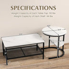 Gymax Nesting Coffee Table Set of 2 Faux Marble Top Detachable w/