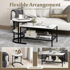 Gymax Nesting Coffee Table Set of 2 Faux Marble Top Detachable w/