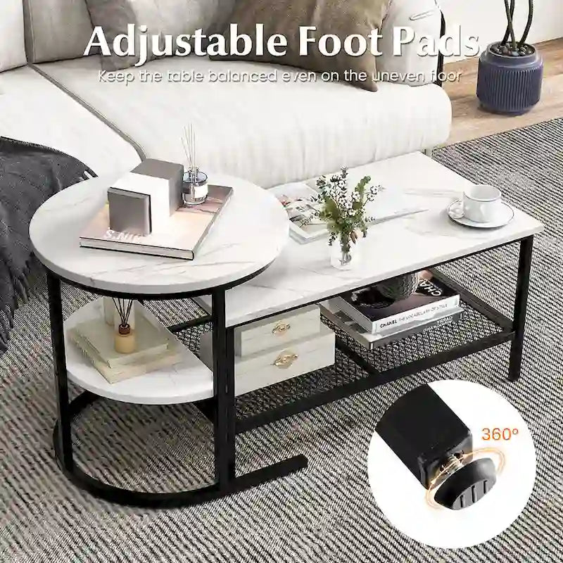 Gymax Nesting Coffee Table Set of 2 Faux Marble Top Detachable w/