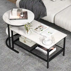 Gymax Nesting Coffee Table Set of 2 Faux Marble Top Detachable w/