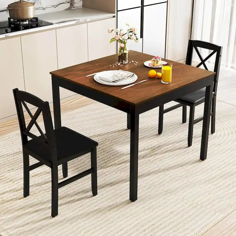 Costway 3 PCS Dining Table Set Wooden Square Kitchen Table with 2