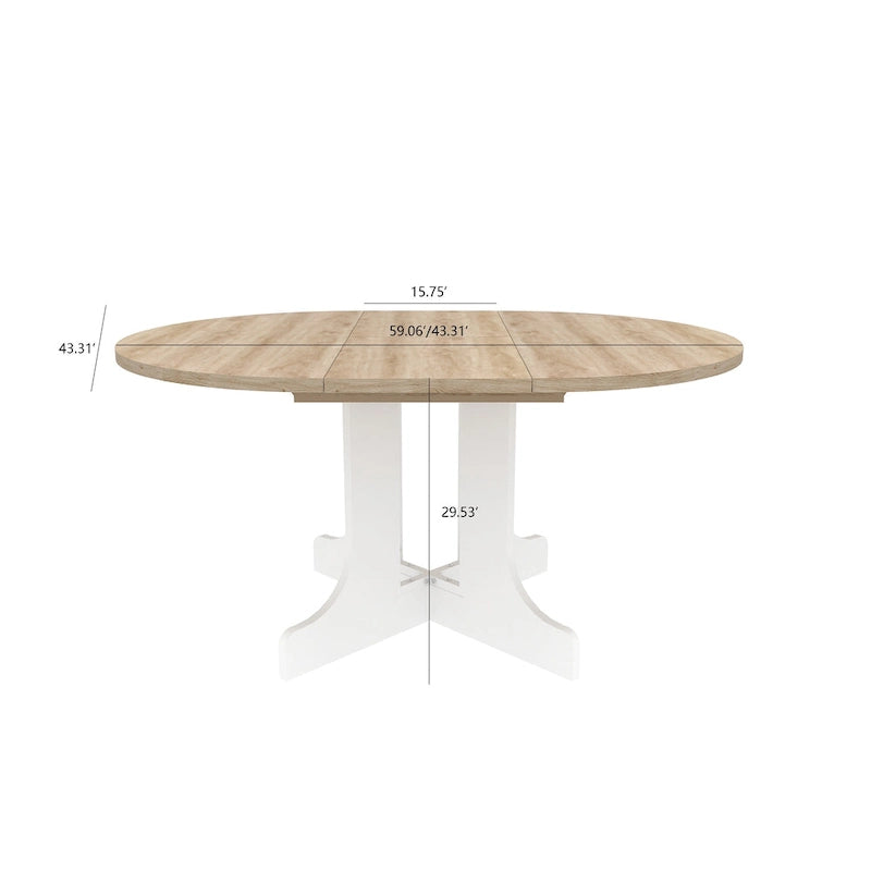 Elegant Farmhouse Round Dining Table with Adjustable Length and X-Base Be Used for Modern Dining Room